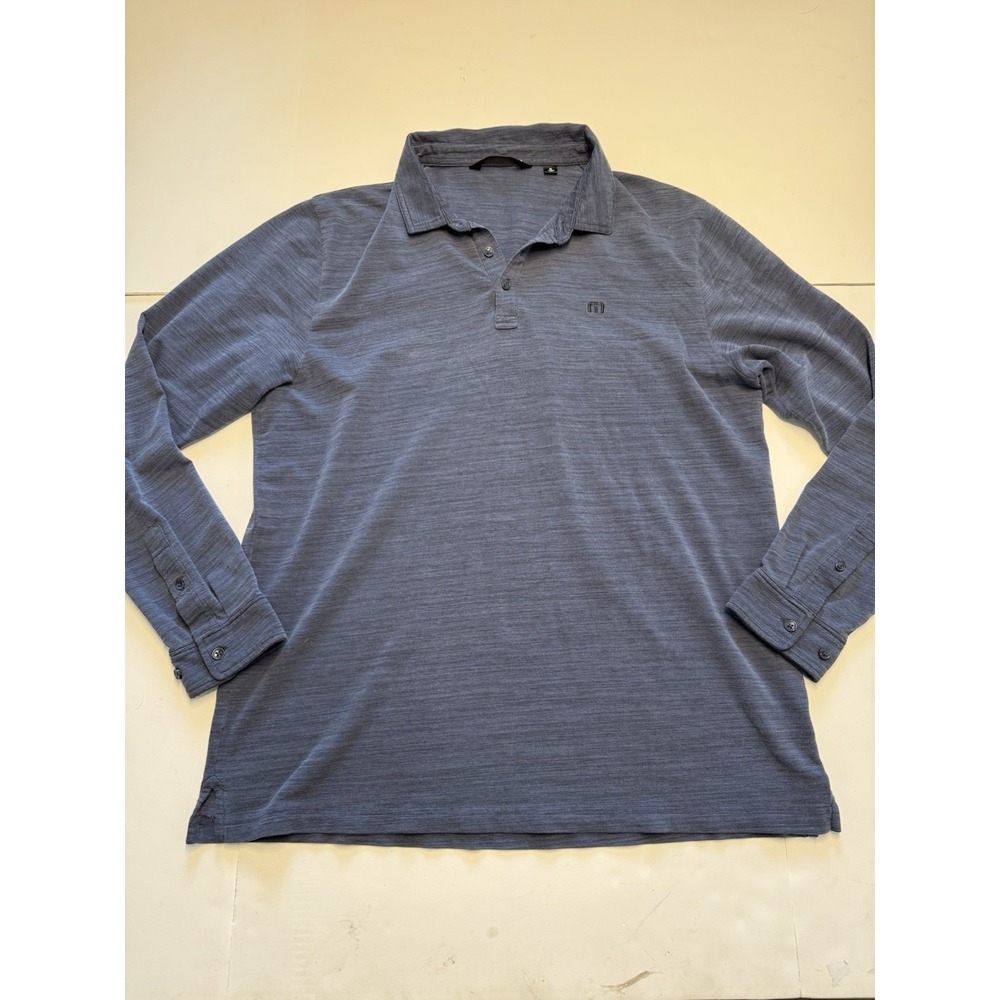 Travis Mathew Navy Blue Heather Space Dye Stretch Longsleeve Polo Shirt Men's XL